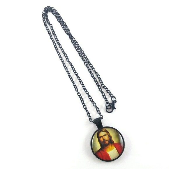 Jesus Christ Photo Image Black Necklace - Picture 2 of 2